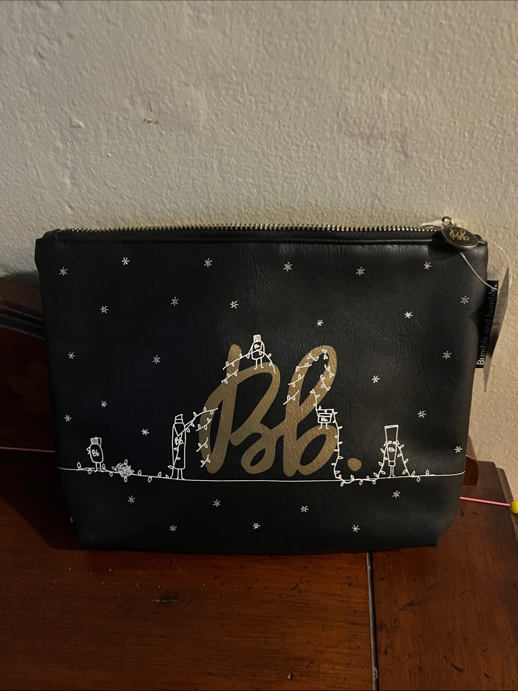 Bumble And Bumble Black Cosmetic Zip Pouch With Gold Bobo Accent